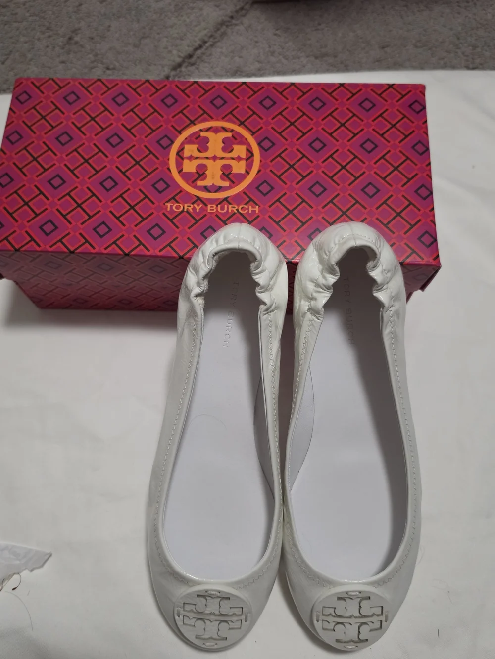 Tory Burch Minnie Travel Ballet Leather Logo, Soft Patent Leather